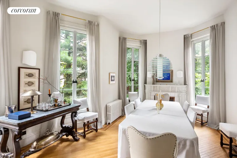 New York City Real Estate | View 331 Washington Avenue | Double bay dining room over garden | View 8