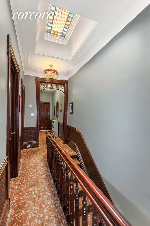 New York City Real Estate | View 1097 Lorimer Street | Hallway with stained-glass skylight | View 5