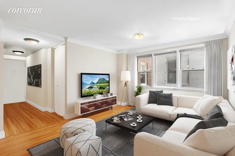 New York City Real Estate | View 77 East 12th Street, 15K | Living Area with Long Entry | View 2
