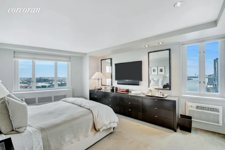 New York City Real Estate | View 1 Gracie Terrace, 20B | Master Bedroom With East  & South Exposures | View 10