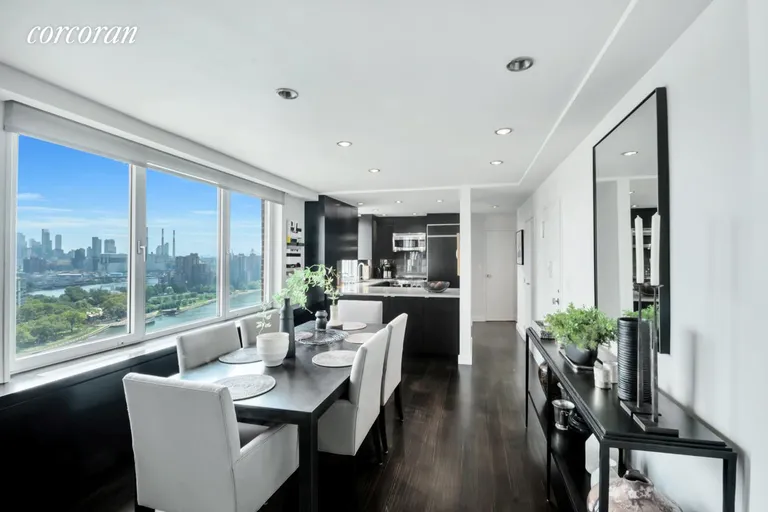 New York City Real Estate | View 1 Gracie Terrace, 20B | Dining Room Into Kitchen | View 3