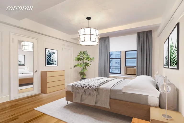 New York City Real Estate | View 123 West 93rd Street, 10G | Staged bedroom with en suite windowed bath. | View 6