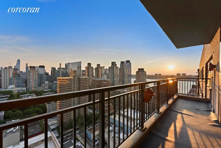 New York City Real Estate | View 142 West End Avenue, PH30PR | Terrace view with full river and sunset views | View 10