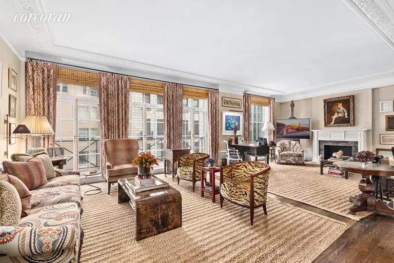 New York City Real Estate | View 830 Park Avenue, 7-8A | 30 Ft LR w 3 French Door Floor-Ceiling Windows | View 2