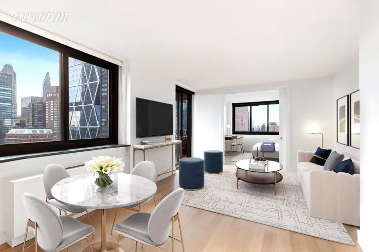 New York City Real Estate | View 347 West 57th Street, 36D | Staged Living /dining room | View 5