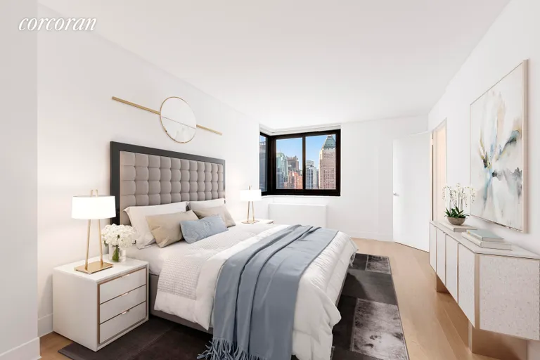 New York City Real Estate | View 347 West 57th Street, 36D | Staged Master Bedroom  | View 9