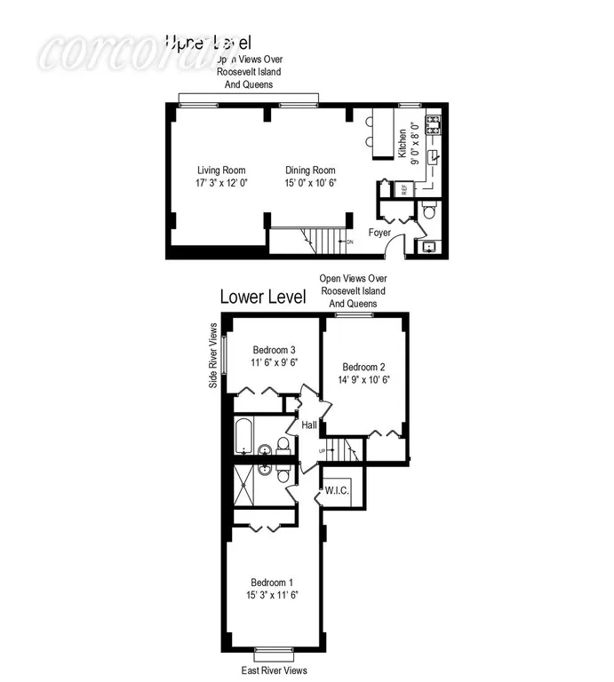 New York City Real Estate | View 555 Main Street, 1113 | Floor Plan Both Floors | View 7