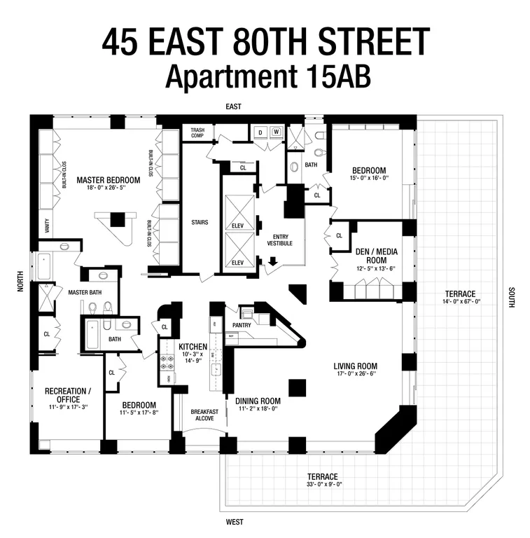45 East 80th Street, 15AB | floorplan | View 17