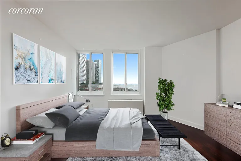 New York City Real Estate | View 333 Rector Place, PHS2 | Large Bedroom Fit for a King Bed with Great Views | View 7