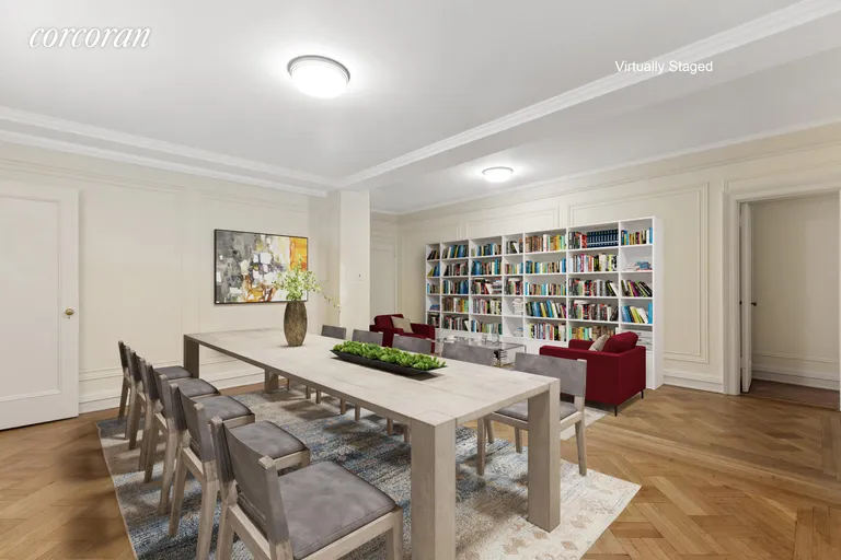 New York City Real Estate | View 890 West End Avenue, 8B | Dining/Library Virtually Staged | View 3