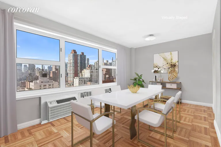 New York City Real Estate | View 440 East 79th Street, 16K | Dining Room Virtually Staged | View 6