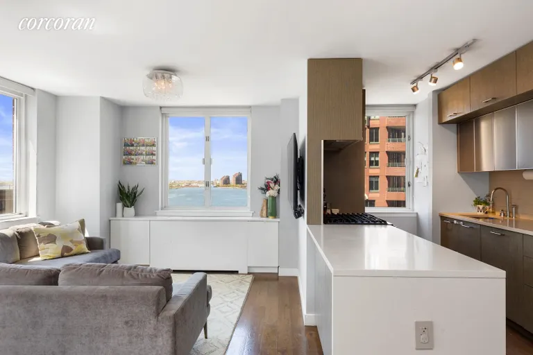 New York City Real Estate | View 225 Rector Place, 11N | Living Room/Kitchen | View 3