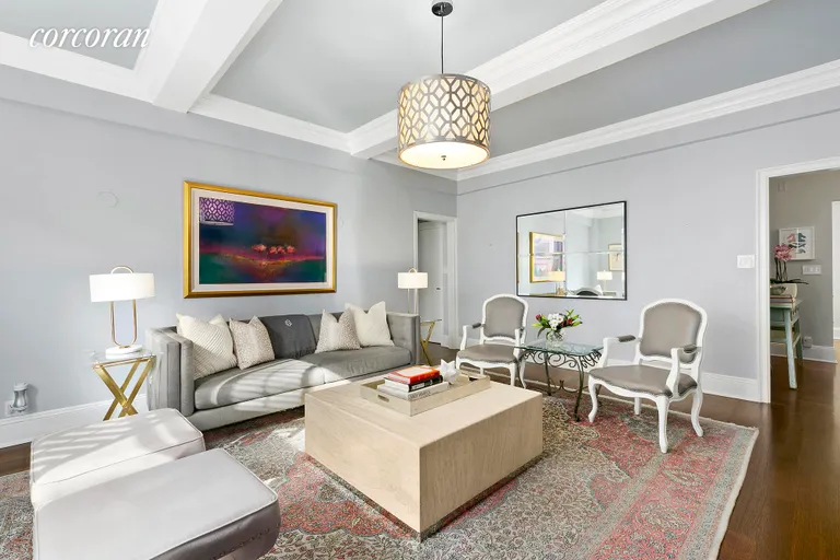 New York City Real Estate | View 425 EAST 51ST STREET, 7C | Living Room with High-Beamed Ceilings | View 2