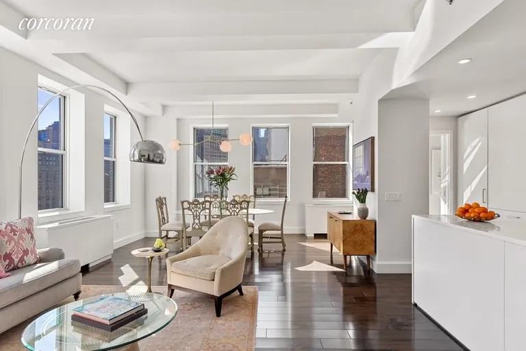 New York City Real Estate | View 80 Chambers Street, 13A | Corner Living Room | View 4