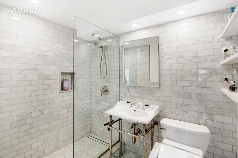 New York City Real Estate | View 300 West 145th Street, 4Q | Marble Master Bathroom | View 9