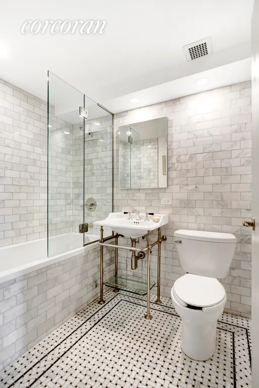 New York City Real Estate | View 300 West 145th Street, 4Q | Marble Guest Bathroom | View 12