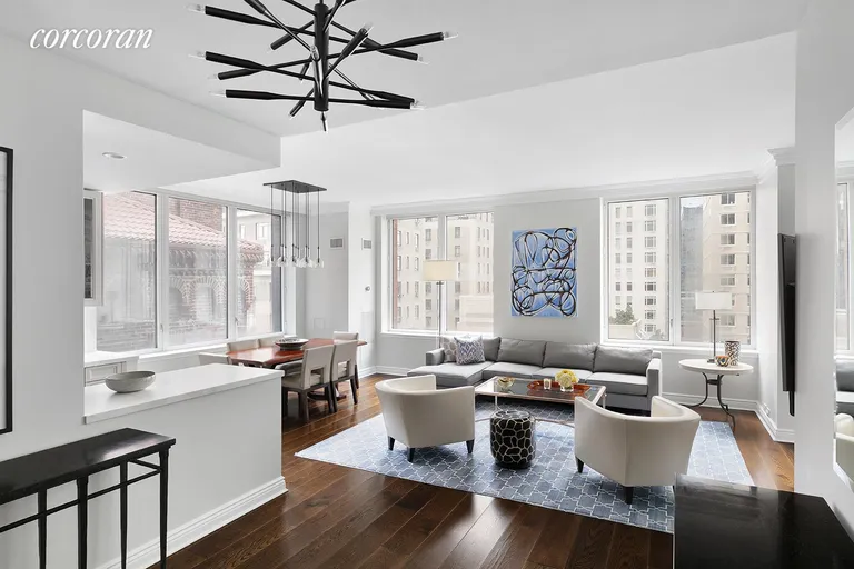 New York City Real Estate | View 15 West 63rd Street, 15A | Living Room & Dining Room (South an | View 2