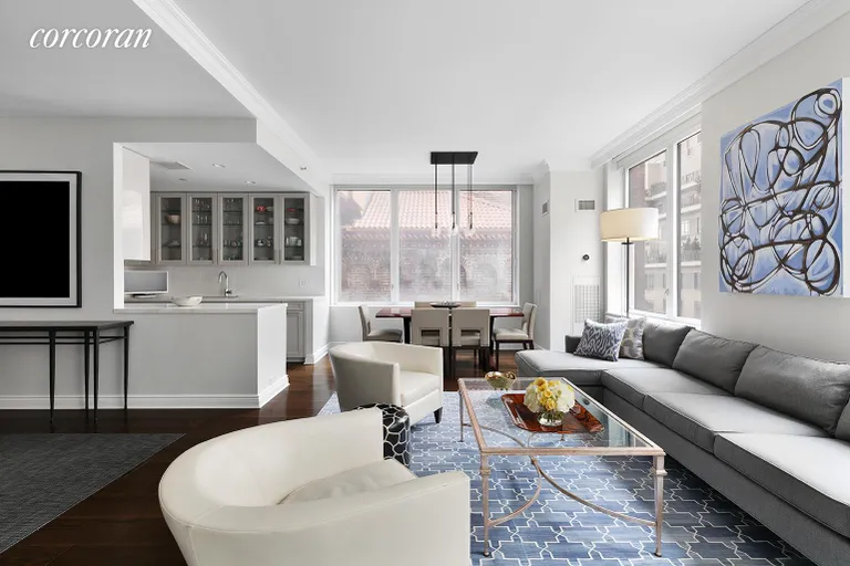 New York City Real Estate | View 15 West 63rd Street, 15A | Living Room & Dining Room (South an | View 3