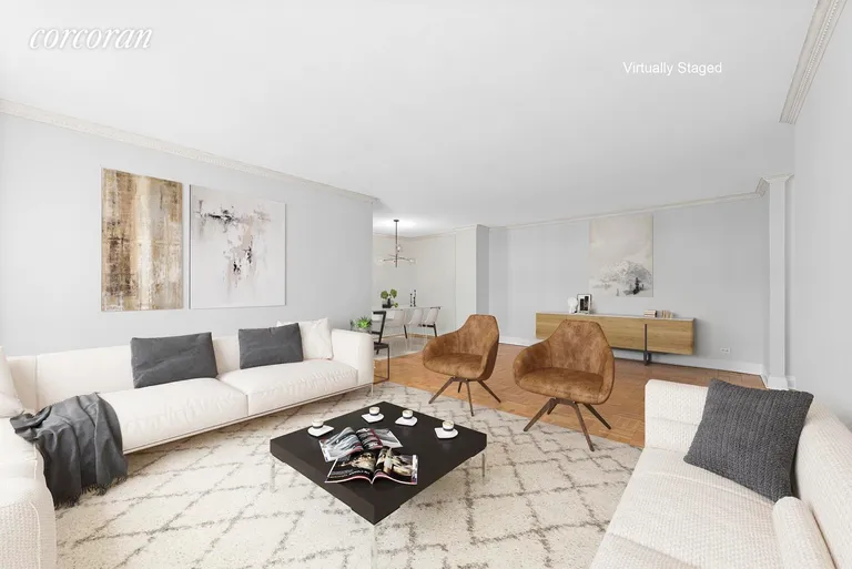 New York City Real Estate | View 70 East 10th Street, 14K | Reverse View - Living and Dining | View 2