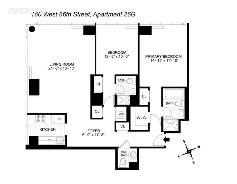 160 West 66th Street, 26G | floorplan | View 15