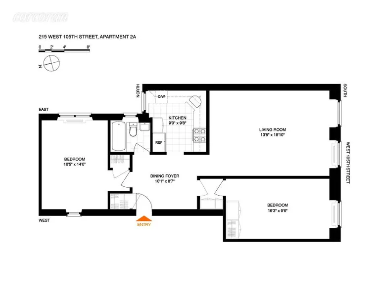 New York City Real Estate | View 215 West 105th Street, 3A | Floor Plan | View 2