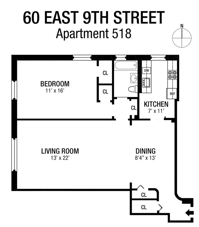 60 East 9th Street, 518 | floorplan | View 7