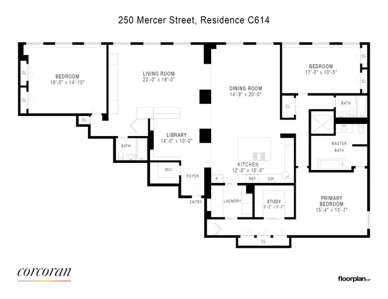 250 Mercer Street, C614 | floorplan | View 14