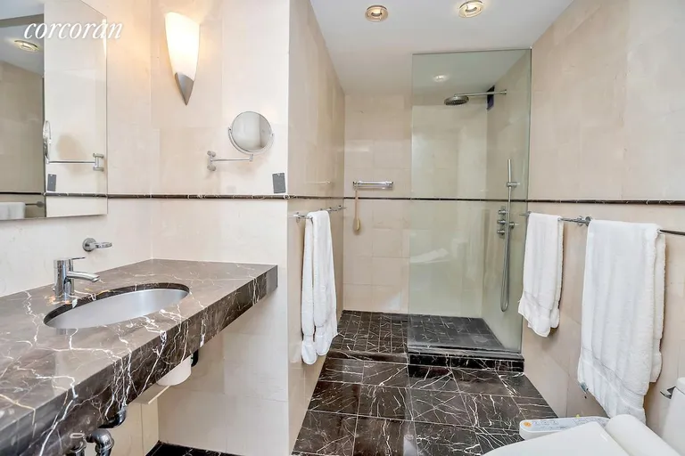 New York City Real Estate | View 165 East 72Nd Street, 16E | Oversized primary bath, marble & gr | View 7