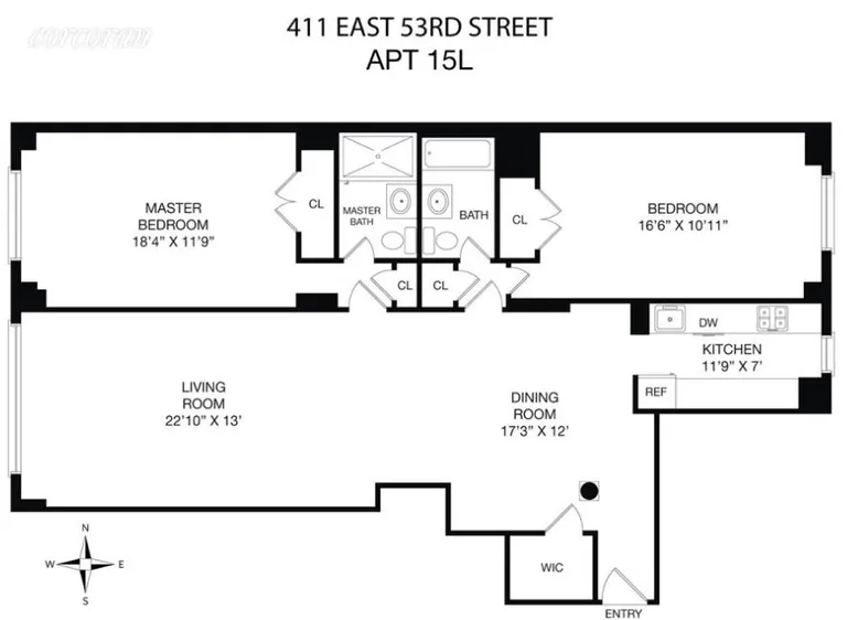 New York City Real Estate | View 411 East 53rd Street, 15L | Floor Plan 15L | View 12
