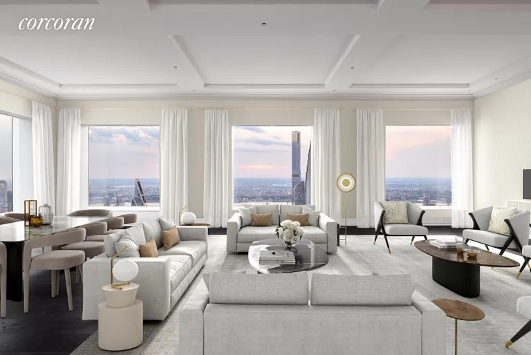 New York City Real Estate | View 432 Park Avenue, PH82 | Great Room Virtually Staged | View 3
