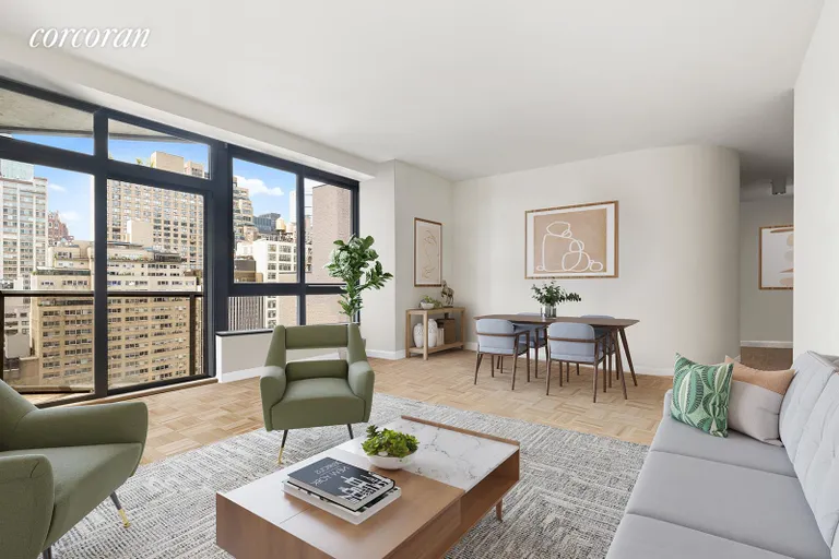 New York City Real Estate | View 100 United Nations Plaza, 19C | Living room with private balcony | View 3