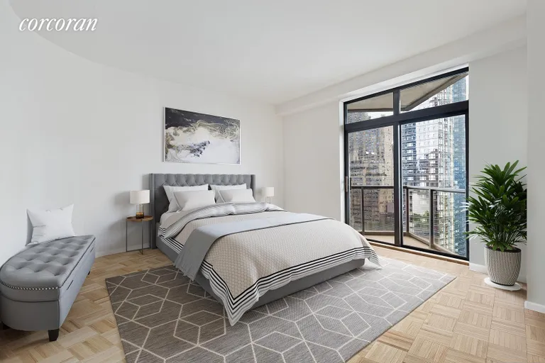 New York City Real Estate | View 100 United Nations Plaza, 19C | Bedroom with private balcony | View 6