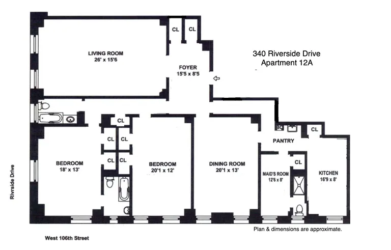 340 Riverside Drive, 12A | floorplan | View 12