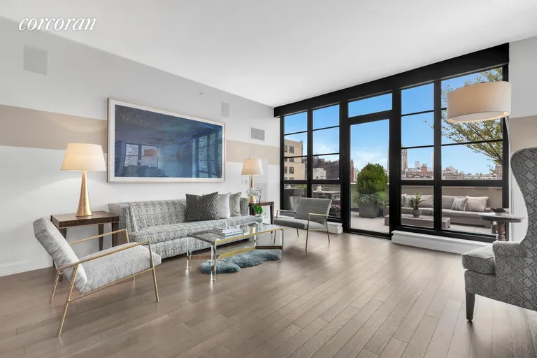 New York City Real Estate | View 261 West 25th Street, 9C | Living Room/South Terrace | View 5