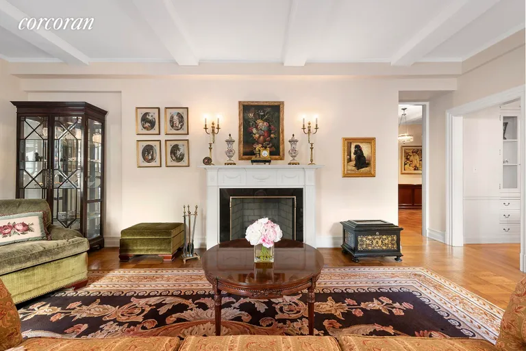 New York City Real Estate | View 1035 Fifth Avenue, 9D | Living Room with wood-burning firep | View 2