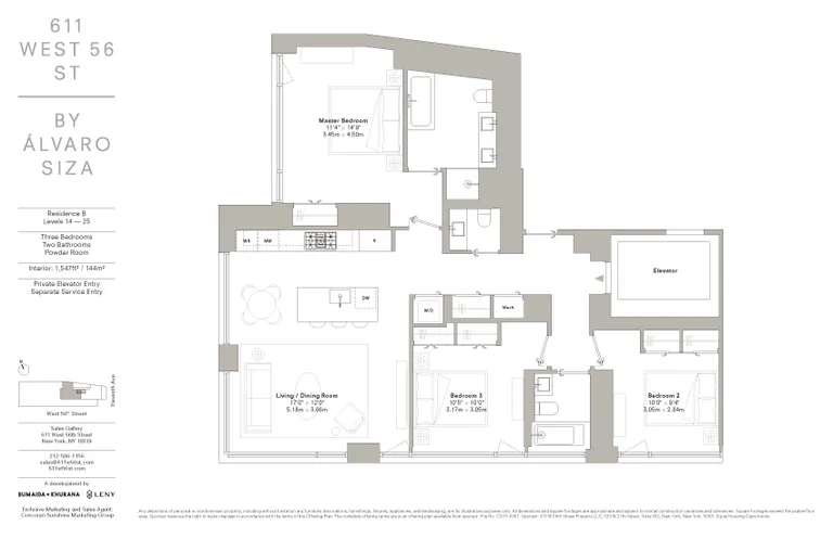 611 West 56th Street, 17B | floorplan | View 5