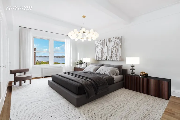 New York City Real Estate | View 50 Riverside Drive, 13C | Primary Bedroom Staged | View 5