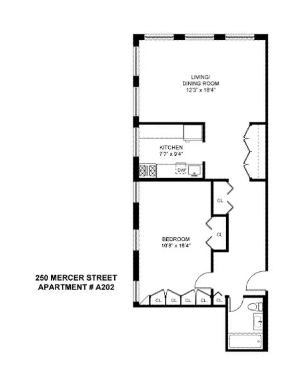 250 Mercer Street, A202 | floorplan | View 6