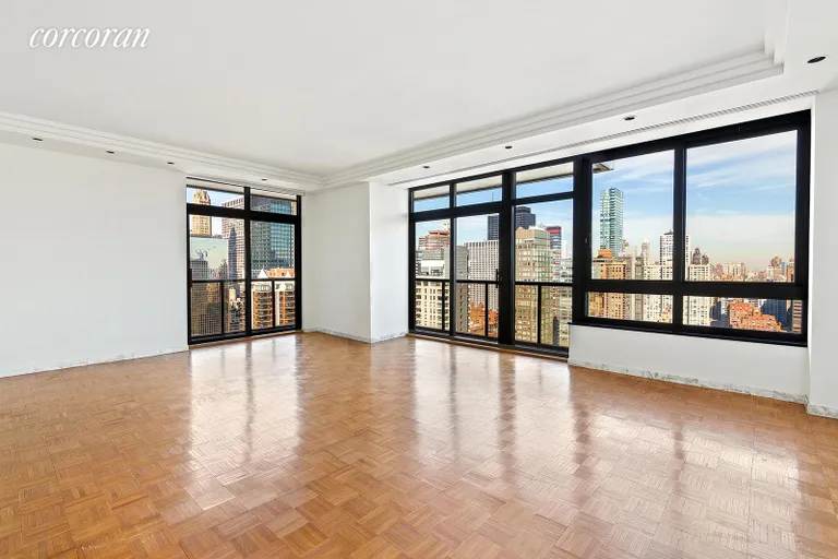 New York City Real Estate | View 100 United Nations Plaza, 34E | Living room with private balcony | View 3