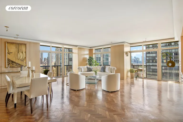 New York City Real Estate | View 100 United Nations Plaza, 26A/E | Sunlit corner great room | View 3