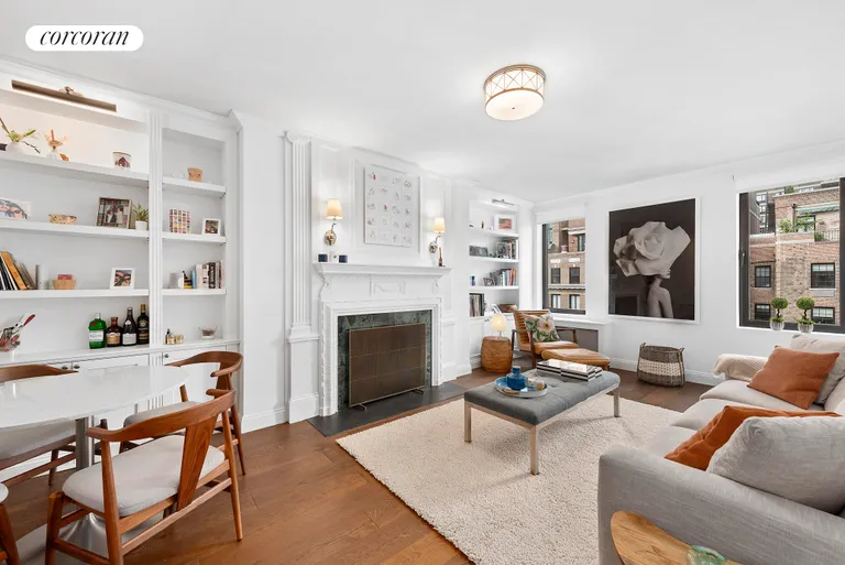 New York City Real Estate | View 444 East 57th Street, 15B | Living Room with WBFP | View 2