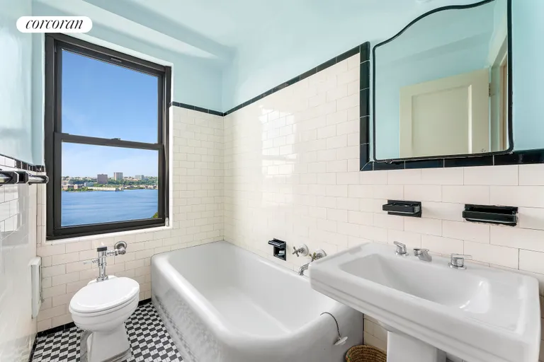 New York City Real Estate | View 230 Riverside Drive, 14D | Bathroom with River Views! | View 6