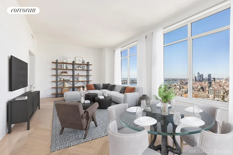 New York City Real Estate | View 30 Park Place, 61B | Virtually Staged Living Room | View 3