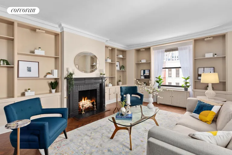 New York City Real Estate | View 150 East 73rd Street, 4A | Corner Living Room w WBFP | View 3