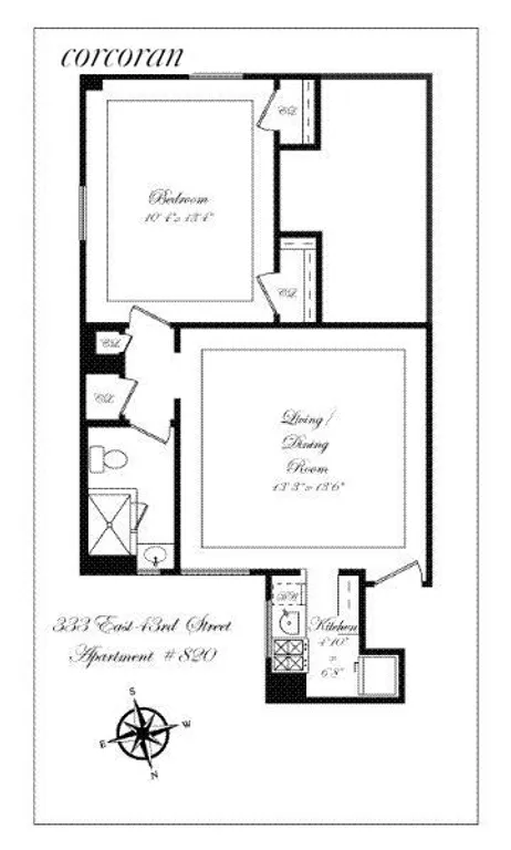 New York City Real Estate | View 333 East 43rd Street, 820 | Floor plan | View 8
