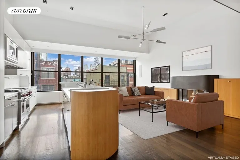 New York City Real Estate | View 18 Orchard Street, PH | Living Room-Open Kitchen w WBF | View 2