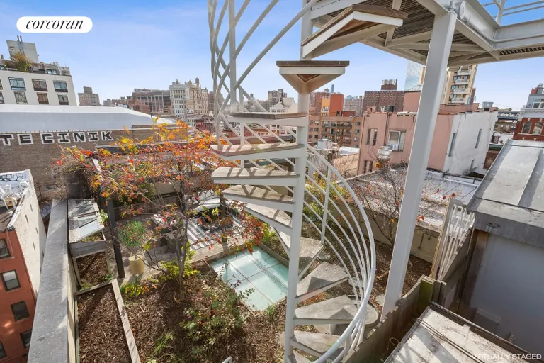 New York City Real Estate | View 18 Orchard Street, PH | Stairs from Roof Deck to Catwalk | View 9