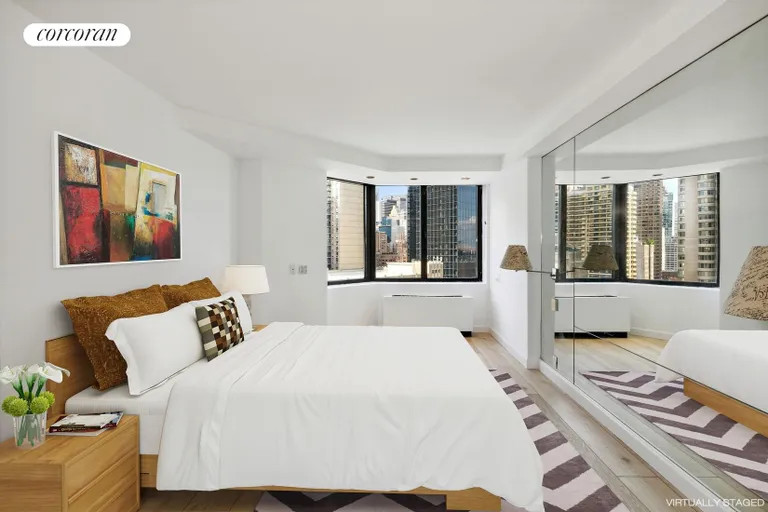 New York City Real Estate | View 415 East 37th Street, 19L | Virtually Staged Primary Bedroom | View 8