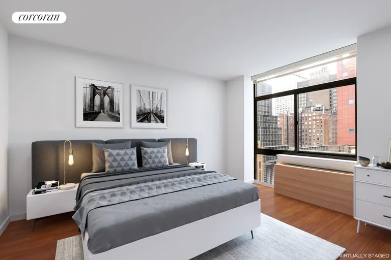 New York City Real Estate | View 303 East 43rd Street, 2C | VIRTUAL STAGED BEDROOM | View 3