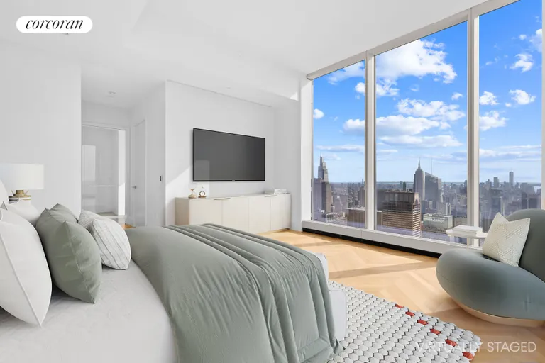 New York City Real Estate | View 217 West 57th Street, 79W | Virtually Staged Primary Bedroom | View 11